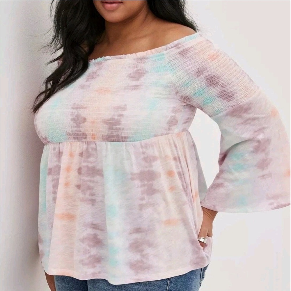 Torrid Rainbow Babydoll Mermaidcore Bohemian Top Pastel Feminine Size 2X Party